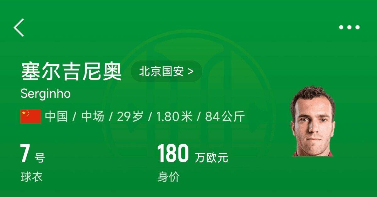  180萬歐！塞爾吉尼奧成為中國身價最高的球員，武磊120萬歐第2