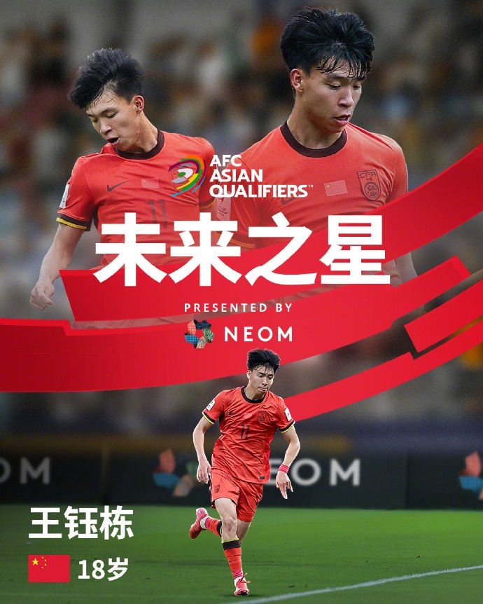  亞洲杯官方社媒發(fā)布王鈺棟個人海報：青年軍的旗幟，飄揚在前哨